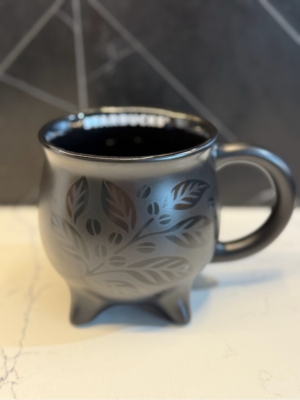 Starbucks Black Cauldron Mug 2026 Halloween 14oz New Release Leaf Pattern
